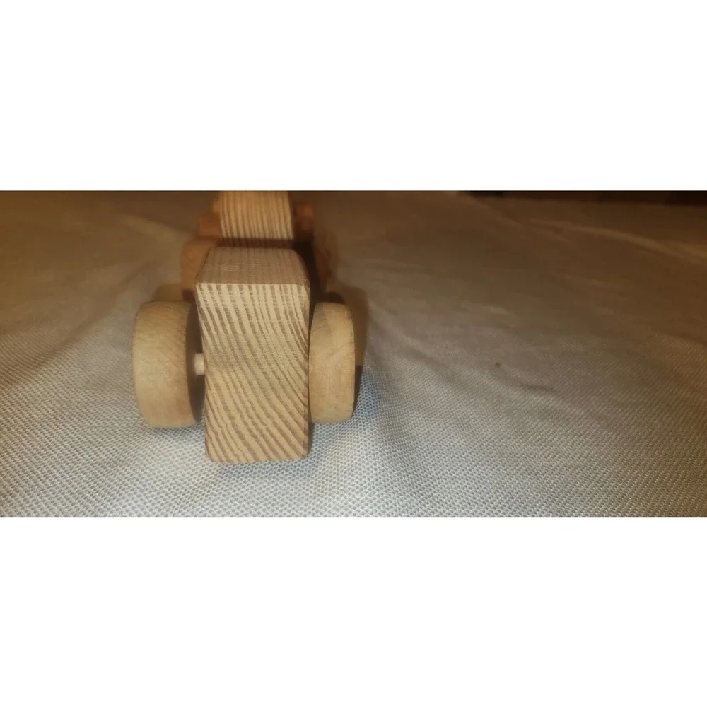 Vintage Handmade Wooden Train Locomotive and Car Signed